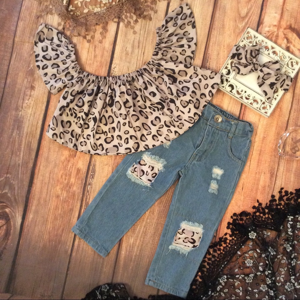 Boutique Girls 3pc Swing Top, Denim, & accessory